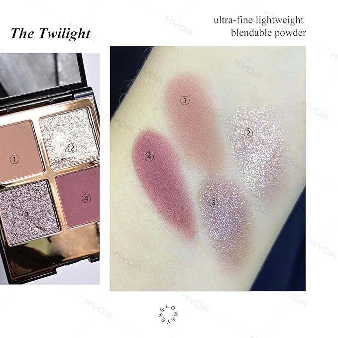 KYDA 4 Colors Purple Eyeshadow Palette, Dark Plum Glitter Eyeshadow, Shimmer Pearl Sparkling Smokey Purple Eyes Shadow, Ultra-fine Lightweight, High Pigment Eyes Glitter Makeup