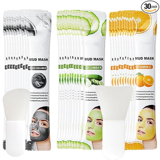 Etuanxi 30Pcs Recovery Mud Mask Clay Mask for Face Vitamin C & Cucumber & Dead Sea Mud Masks for Face Face Mask Moisturizing Deep Cleansing Mud Mask Skin Care Set