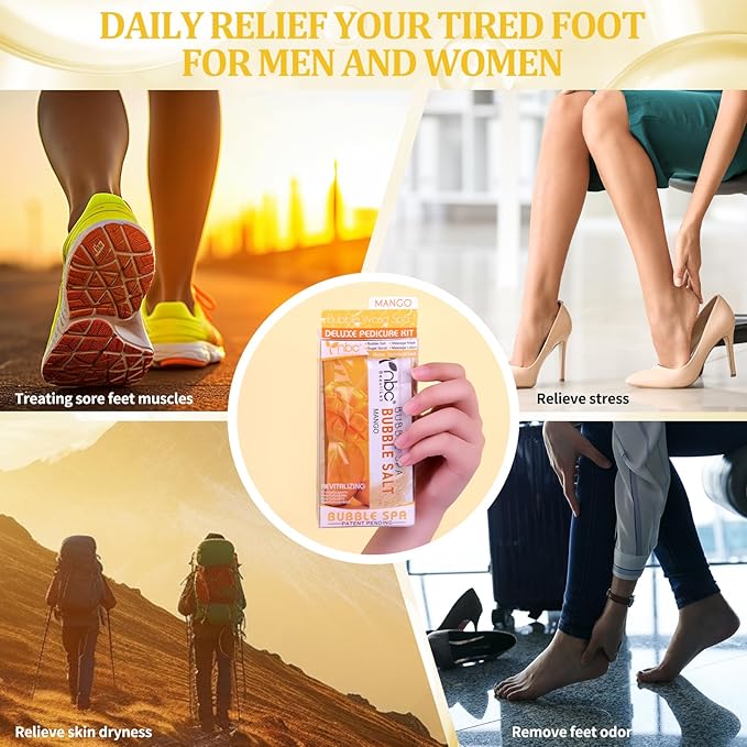 Pedicure Kit Foot Soak Set: Bubble Salt, Sugar Scrub, Massage Mask, Massage Lotion in a Box, 4 Step Foot Spa Kit for Dry Feet, Softens Calluses, Soothes Sore, Tired Feet（3 Set Rose