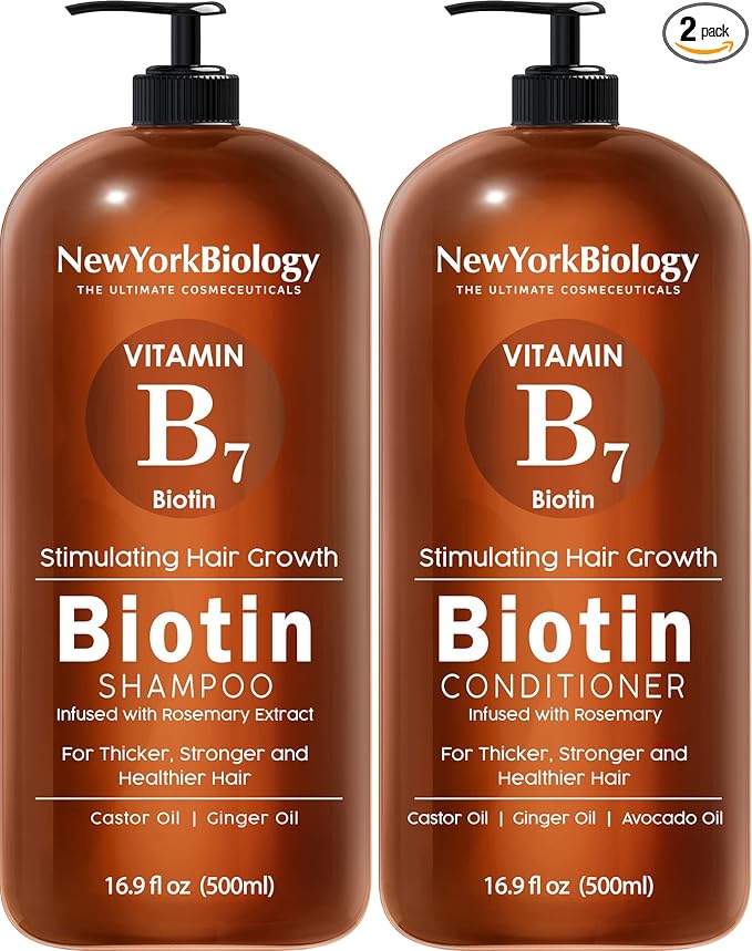 New York Biology Biotin Shampoo and Conditioner Set for Hair Growth and Thinning Hair - Thickening Formula for Hair Loss Treatment - For Men & Women - Anti Dandruff - 16.9 Fl Oz