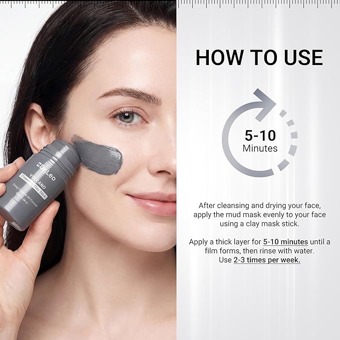 Volcano Clay Stick Mask, Kaolin Charcoal Face Mask for Deep Pore Clean & Oil Control, Blackhead Remover with Ectoin & Aloe, Sensitive Skin Friendly Travel Design, 45g/1.58oz