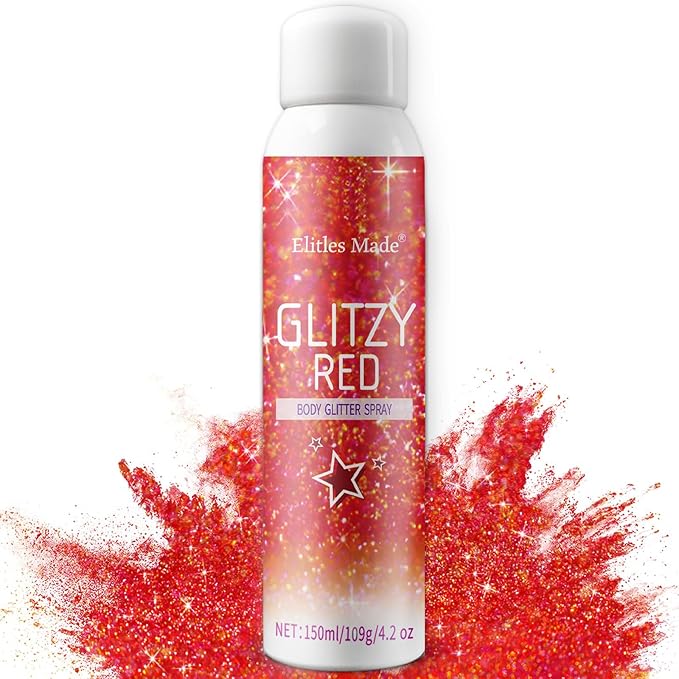 Hair Glitter Body Glitter Spray, 150ML Glitter Hairspray Holographic Red Glitter Spray for Hair and Body, Hair Glitter for Kids Women, Body Shimmer Festival Makeup 4.2 Fl Oz