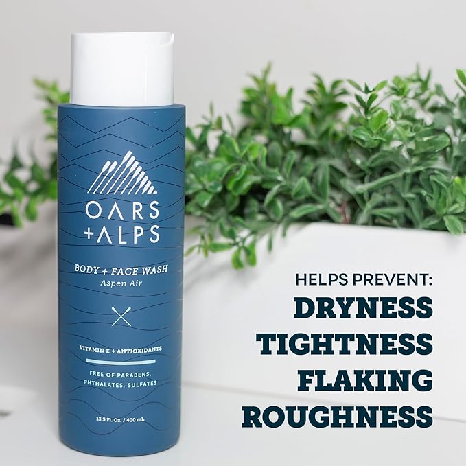 Oars + Alps Body Wash for Men, Mens Body Wash & Face Cleanser with Vitamin E & Antioxidants, Moisturizing, Paraben & Sulfate Free Cleanser, Aspen Air, 1pk