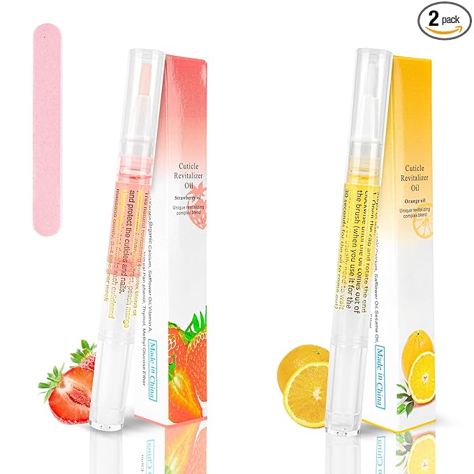 2PCS Cuticle Oil Pen for Nails,Nail Oil Pen for Nail Care,Cuticle Oil for Nails with Nail File,Nail Oil Cuticle Prevent Dry Cracking and Hangnails,Deep Nourishment(Strawberry & Orange Flavor)