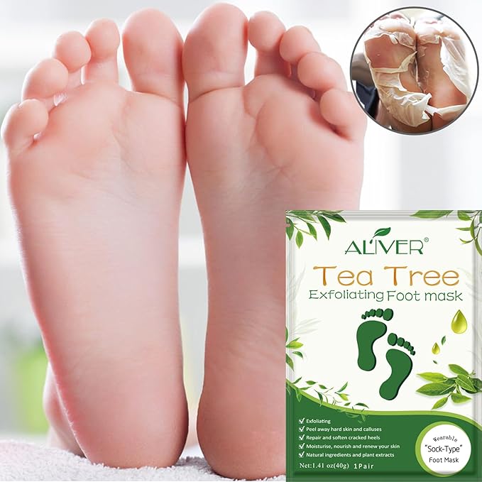 Foot Peel Mask 3 Pack， Exfoliator Peel Off Calluses Dead Skin Callus Remover，Soft Smooth Touch Feet-Men Women (Tea Tree)