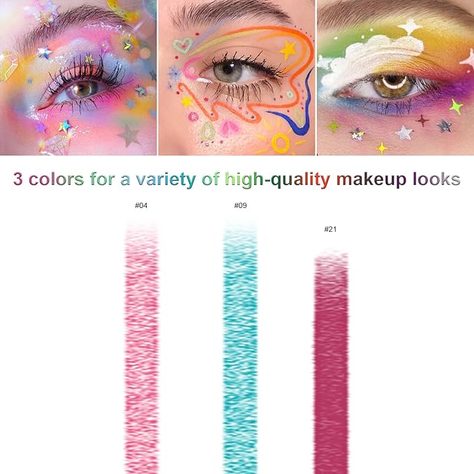 LemonSac 3 Colorful Eyeliner Pen Set, Eye Shadow Pencil, Pearl Eyeliner Kit Metallic Glitter Eye liner Pencil for Women Eye&Lip Liner Professional Eye Makeup Set Colorful Eye Color (3PCS B)