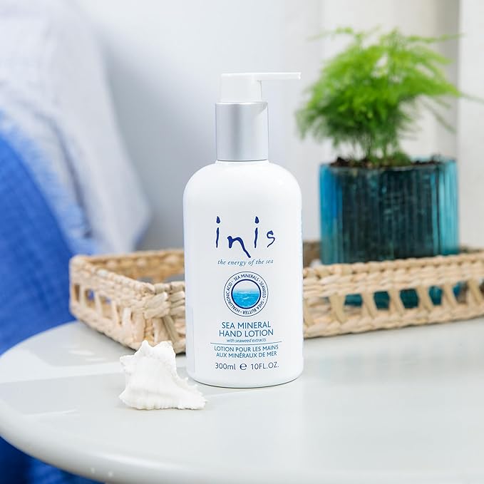 Inis the Energy of the Sea - Sea Mineral Hand Lotion for Women and Men, Lightweight Sink Side Hand Moisturizer with Seaweed, Shea Butter and Hyaluronic Acid, Clean Ocean Fresh Scent, 10 fl oz