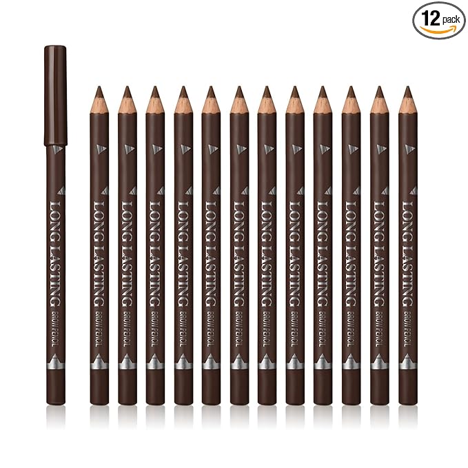 12 Pcs Brown Eyebrow Pencil Eyeliner Makeup，Soft Textured，Easy to Color，Long Lasting，Waterproof Eyebrow Pen for Fills in Sparse Areas and Gaps，Create a Natural Eye Brow