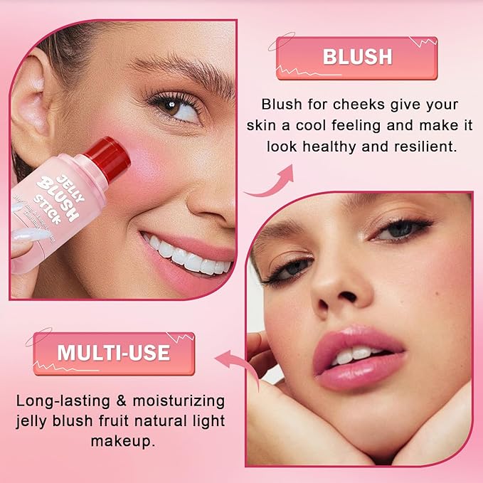 Jelly Blush for Checks,Eyes & Lip Stain 3-in-1 Long-Lasting Hydrating Jelly Tint Lightweight Sheer Blush Buildable Color Lip Tint Face Blushes Makeup# Berry Red