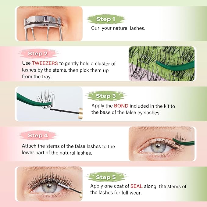 KEYYOU Lisbon Lash Clusters Fairy Eyelash Extension C Curl 96Pcs Eyelash Extension Wispy Natural Invisible Band Lash with Waterproof DIY Lash Extension at Home(Lisbon-C-8-16MIX)