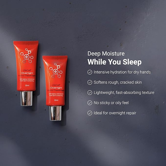 LifeCell Retinol + Vitamin C Overnight Hand Treatment – Anti-Aging Hand Cream for Dark Spots, Dryness & Fine Lines – Moisturizing Night Formula with Argan Oil – Unscented, Non-Greasy – 1oz
