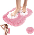 Bath Shower Foot Scrubber Mat - Silicone Shower Foot Scrubber Mat (XL) Cleaner Foot Toes Clean Pad Without Bending Non-Slip Suction Cups Bathroom mat 17.2 * 13 inch - Pink
