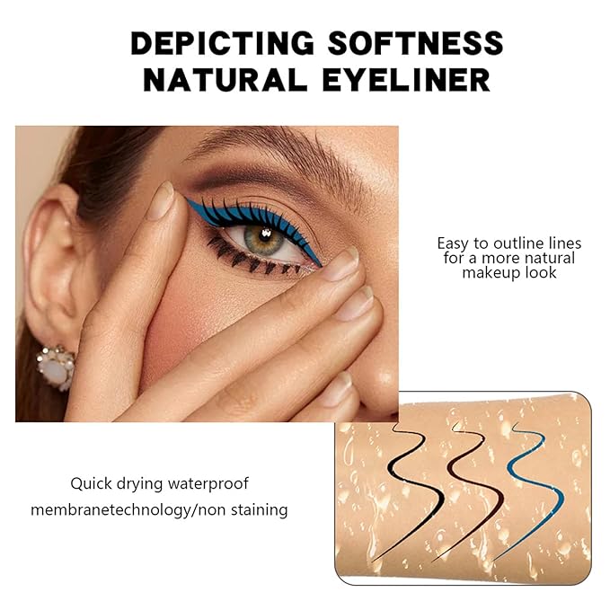 COOL STORY 3 Color Waterproof Liquid Eye Liner, Stay All Day Makeup with Fine Brush Tip Lasting Satin Finish, Smudge-Proof & Transfer-Resistant Black Brown Blue