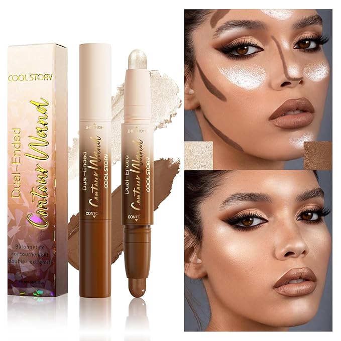 2-in-1 Contour & Highlight Stick Cream Waterproof Contour Stick,Buildable Formula for Natural Definition and Sculpting,Flawless Cheeks/Jawlines/Nose Contours, creat your better face (Universal)