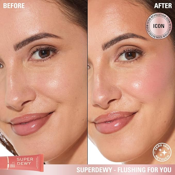 Revolution, Superdewy Liquid Blush, Richly Pigmented & Buildable, Blendable Formula, Flushing For You, 0.5 fl oz