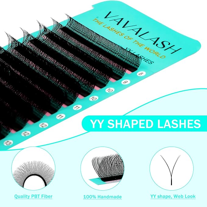 VAVALASH Y Lash Extensions C Curl 0.05mm 10mm Tray Easy Premade Volume 2D Fans Eyelash Extension YY Type Natural Volume Lashes Extension Soft Matte Black Lashes (YY-0.05-C-10mm)
