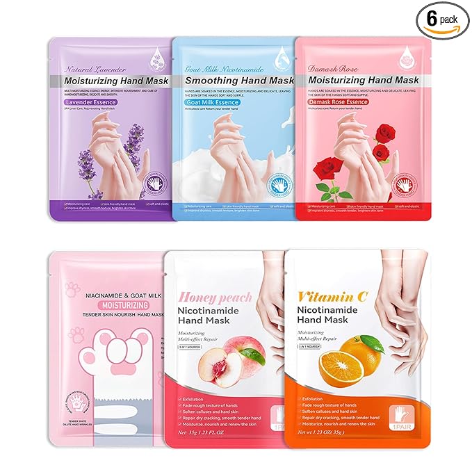 6PCS Moisturizing Hand Masks,Deep Nourishing Hand Gloves,Hydrating Hand Mask for Dry Cracked Hands,Soft and Smooth Touch Hands,Self Care Gifts for Women