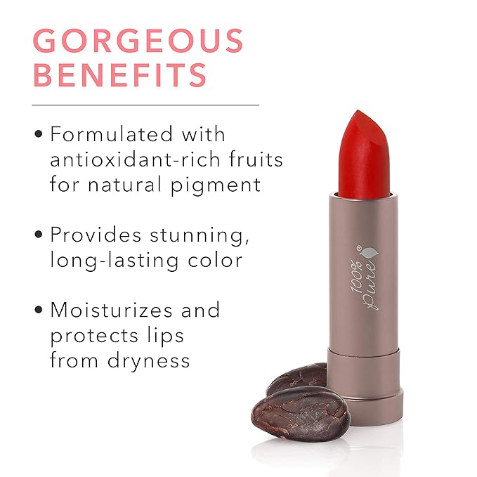 100% PURE Cocoa Butter Matte Lipstick Full Stay All Day Coverage, Lasting Moisturizing & Softening Natural Lip Color for All Skin Tones, Vegan Fruit Pigmented Sonora (Orange-Red) - 0.15 oz