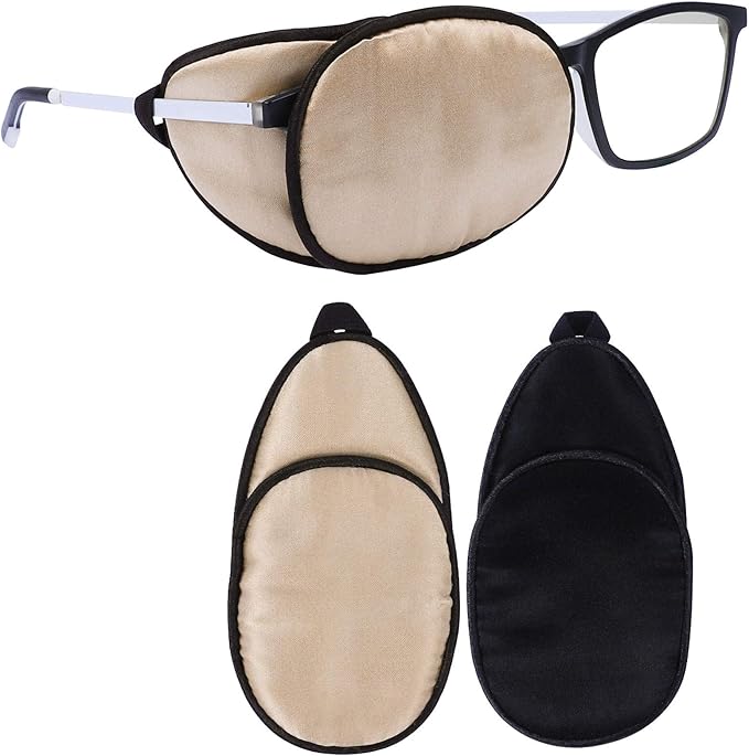 eZAKKA Eye Patches for Adults, Eye Patch for Glasses Silk Patch for Lazy Eye Amblyopia Strabismus and After Surgery (Brown+Black)