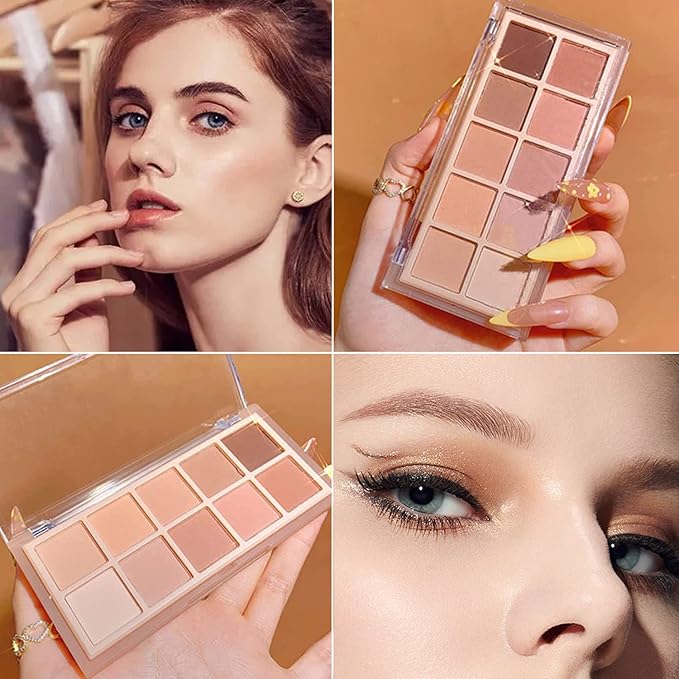 10 Colors Eyeshadow Palette,Light Beige Nude Pink Brown Naturing Eye Shadow Makeup,Blendable High Pigmented,Neutral Smokey,Long Lasting High Pigment Matte Eyeshadow for Older Women Gift Kit (Milk Tea)