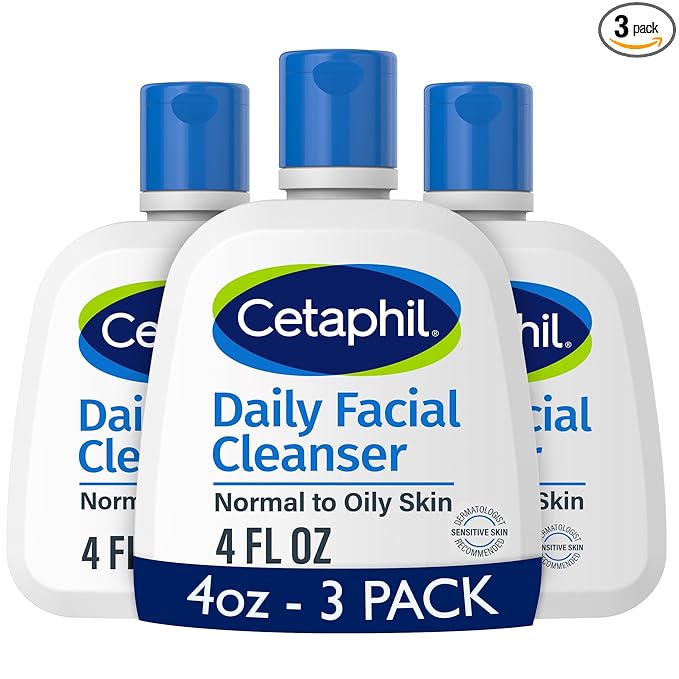 Cetaphil Face Wash, Daily Facial Cleanser for Sensitive, Combination to Oily Skin, 4 Oz 3 Pack, Gentle Foaming, Soap Free, Hypoallergenic