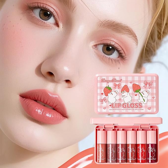 Eakroo 6 Colors Lip Gloss Set, Hydrating Korean Lip Gloss for Women, Non-Sticky Lip Oil Stain, Lip Stain Long Lasting Waterproof, Shiny Lip Gloss for Lip Makeup and Gifts, High Pigment, Vivid Color