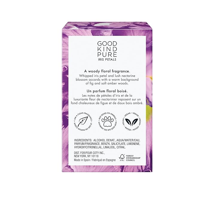 Good Kind Pure Iris Petals Body Mist Spray - Woody, Floral Fragrance - A blend of Nectarine Blossom & Soft Amber Woods - Clean, Vegan, & Long-Lasting Formula - 8.4 Fl Oz