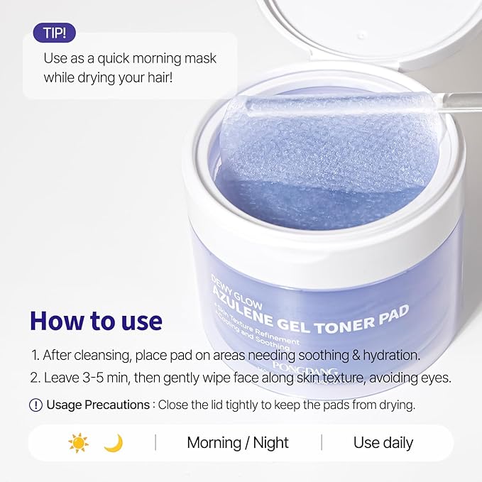 PONGDANG Dewy Glow Azulene Gel Toner Pad | Cooling Calm | Korean Gel Toner Pads with Guai Azulen, Chamomile | Soothing, Radiance & Uneven Skin Tone | Korean Skin Care