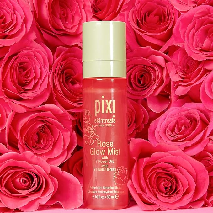Pixi Beauty Rose Glow Mist | Hydrating Makeup Setting Spray with Rose Water & 21 Natural Oils | Luminous Dewy Finish | All-Day Hold | Refreshes & Sets Makeup | 2.70 Fl Oz