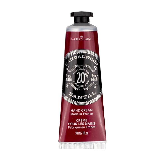 La Chatelaine 20% Shea Butter Hand Cream Travel Size, Men, Unisex, Organic Argan Oil, Moisturizing, Nourishing, Extra-Rich Hand Lotion, Made in France, Paraben Free, 1 oz / 30ml (Sandalwood)