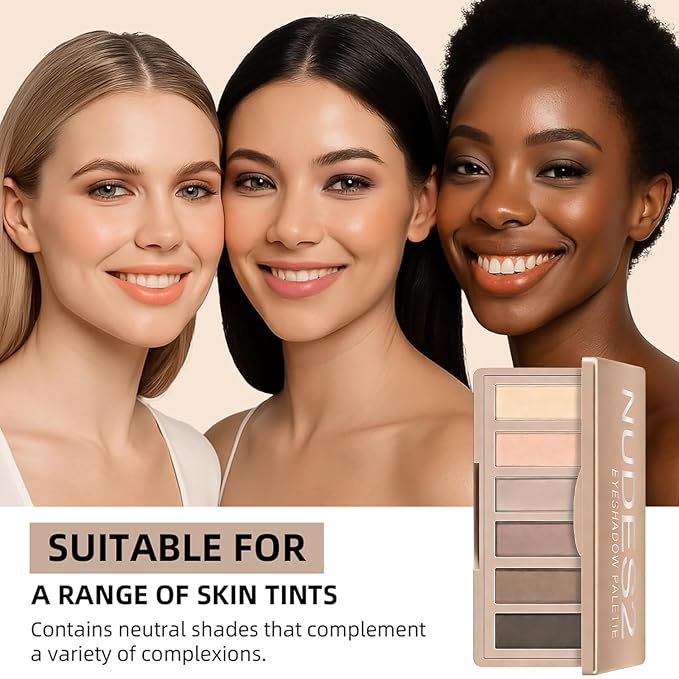 KYDA 6 Colors Nudes2 Mini Eyeshadow Palette, Neutral Nude Brown Eyeshadow, All Matte Eyes Palette, High Pigment Pressed Powder Eye Makeup Gift for Women, Lasting Blendable Daily Eyes Shadow