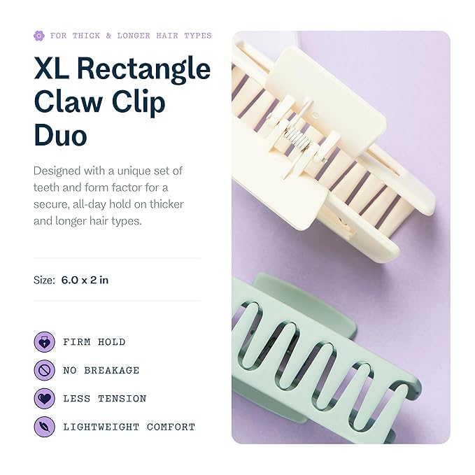 Gimme Beauty XL Thick Hair - X-Long Hair Holds More - Velvet-Like Finish Clip for All Lock Types - Non-Slip, Firm-Hold Daily Wear Accessory - Essential, Retractable Clip - Sage/Tan, 2 Pack