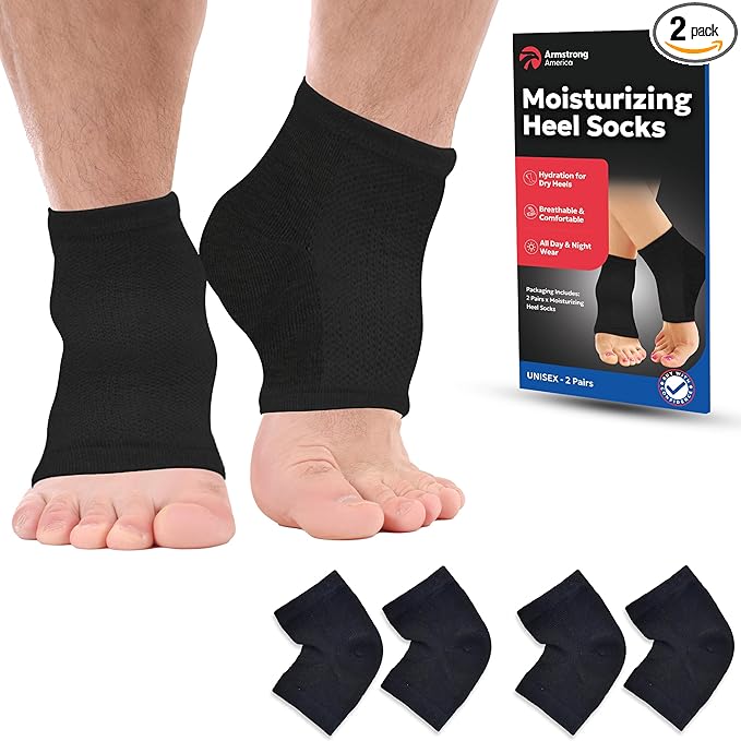 Moisturizing Socks for Men & Women | Cracked Heel Treatment with Aloe Vera | Moisturizer Heel Callus Remover | Aloe Socks for Cracked Heels & Dry Feet | Lotion Gel Sleeves (X-Large - Black)