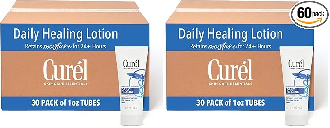 Curel Daily Healing Body Lotion for Dry Skin, Dermatologist Recommended Hydrating Body Lotion with Advanced Ceramides Complex 1 Oz, (Pack of 60)