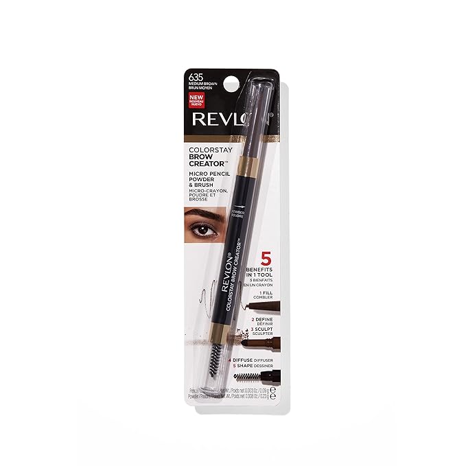 Revlon Eyebrow Pencil & Powder, ColorStay Brow Creator 2-in-1 Eye Makeup with Spoolie, Longwearing with Precision Tip, 635 Medium Brown, 0.23 Oz