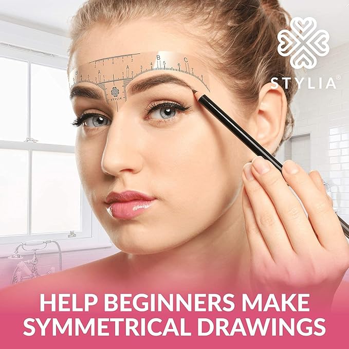 Stylia Eyebrow Stencil Kit for Women – 100 Pack, Precision Brow Mapping Tool for Shaping, Best Eyebrow Stencils for Older Women & Beginners, Strong Adhesive, Universal Fit, Reusable Brow Templates