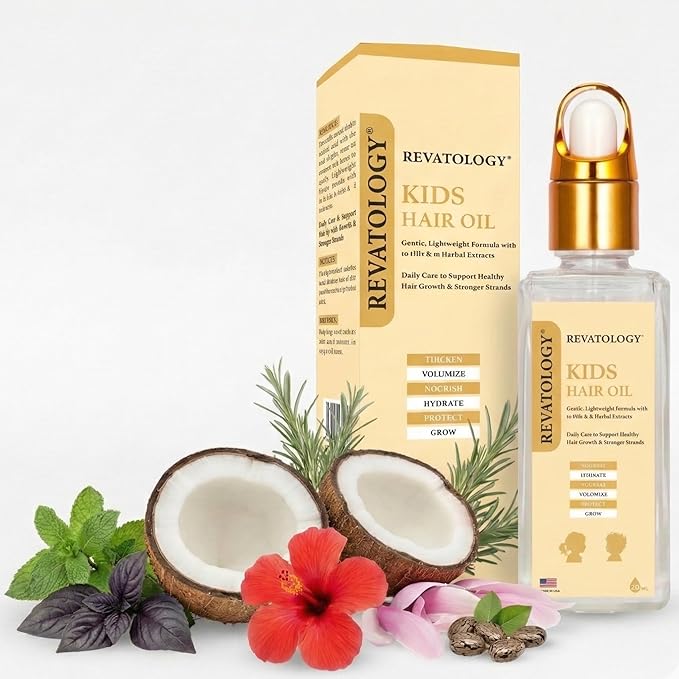 REVATOLOGY Kids & Baby Hair Growth Product High Potency Scalp & Hair Oil (Made in USA) 26 Cold-Pressed Botanicals for all Ages and Hair types Thin, Curly, Waivy for Hair Growth, Dry/Itchy Scalp
