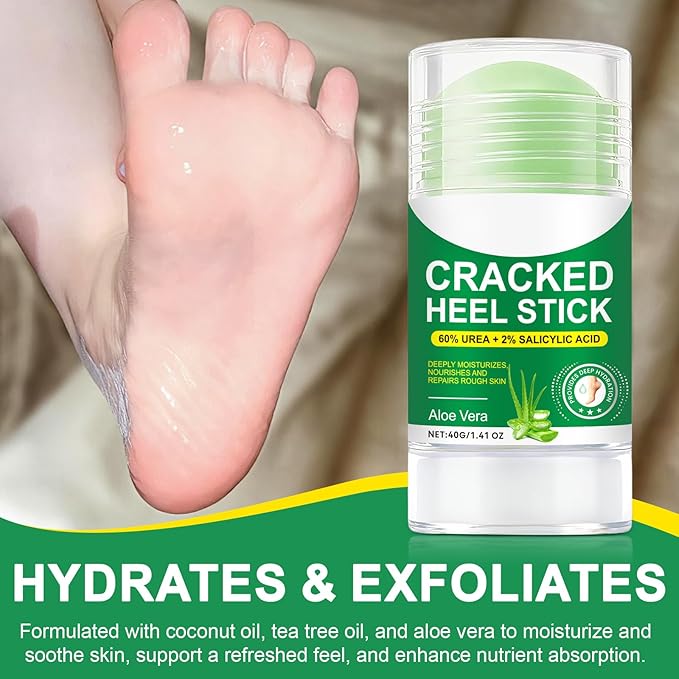 60% Urea plus 2% Salicylic Acid Foot Care Stick, Deep Hydration Soften & Smooth Thickened Areas, Intensive Moisturizer Repairs for Dry, Cracked Heels & Thickened Skin (1.41 Ounce, Aloe Vera)