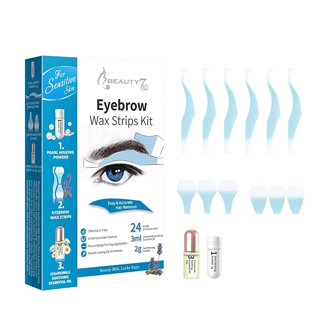Beauty7 Men's Sensitive Eyebrow Wax Strips, Eyebrow Waxing Strips, 24 Strip with Pearl Powder Essential Oil, for Sensitive Skin