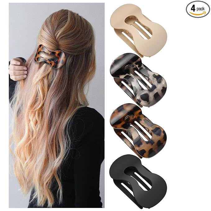 Flat Hair Clips for Women,French Lay Flat Claw Clips,Matte Strong Hold Side Hair Clip Thick & Thin Hair No-Slip Duck Billed Jaw Claw Clip 4 Pcs