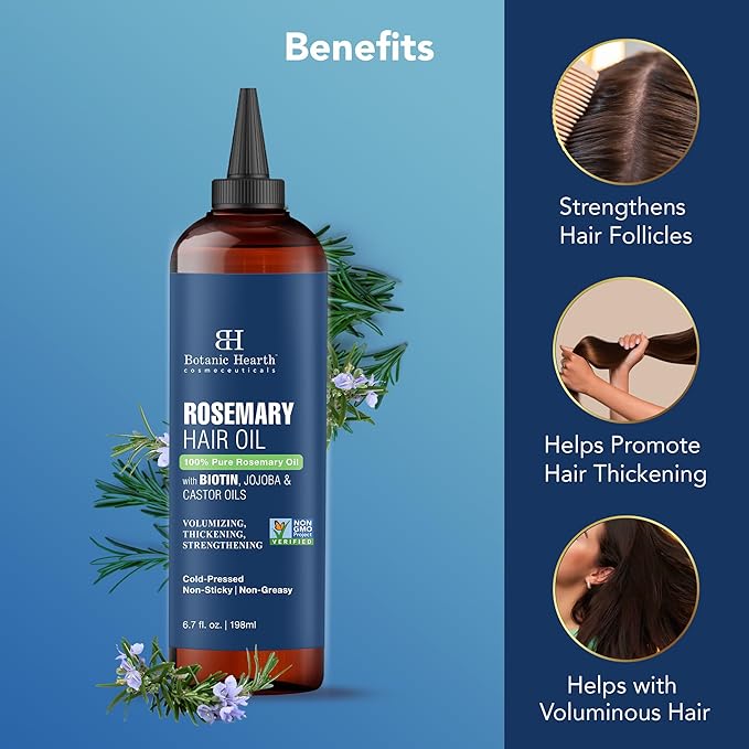 Botanic Hearth Hair Oil for Hair Growth | Rosemary Oil for Hair Growth with Biotin, Castor & Jojoba | Hair Relaxers & Dry Scalp Treatment | Color Safe | All Hair Types | Set of 2 (6.7 Fl Oz)