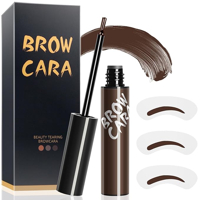 Eyebrow Gel - Peel Off Brow Gel Waterproof with Eyebrow Stencils, Transfer-Proof Eyebrow Tattoo for Girl Create Fuller & Defined Brows Makeup, No Smudge and Easy to Color, 1 Pack (Dark Brown)