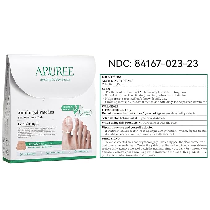 APUREE Fungal Nail Patches Extra Strength: FSA-HSA True 1% Tolnaftate | 8H Overnight Toenail Treatment |Repair For Discolored Yellow Brittle Damage Nails| Restores Healthy Appearance| 64 Patch