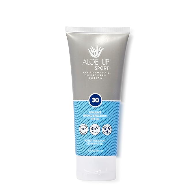 Aloe Up Sport Sunscreen Body Lotion SPF 30 | Broad Spectrum Sunblock Aloe Vera Gel | Non-Greasy,Skin Sun Protection, No White Cast | Reef Friendly, Water Resistant 80 Minutes | Fragrance-Free, 3 Oz
