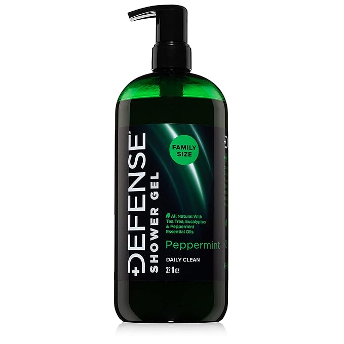 Defense Soap Peppermint Tea Tree Body Wash | All Natural Organic Shower Soap for Athletes | Odor Control & Skin Fungal Protection for Sports, Post Workout & Recovery - 32 oz