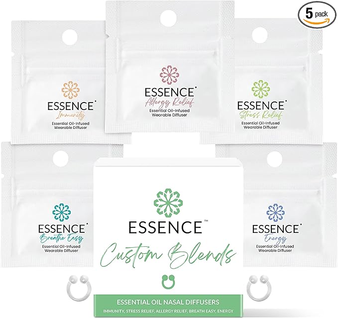 HONÉ Essence Nasal Diffuser Custom Blends Bundle – Essential Oil Silicone Nose Rings for Energy, Immunity, Stress & Allergy Relief – Wearable Aromatherapy for Daily Wellness & Relaxation