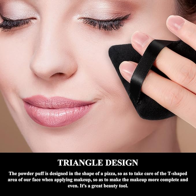 Maitys 12 Pcs Powder Puff Triangle for Face Makeup Cosmetic Loose Powder Puff Velour Soft Body Washable Reusable Foundation Sponge Wet Dry Makeup Tool for Women(Large, Small,Black)