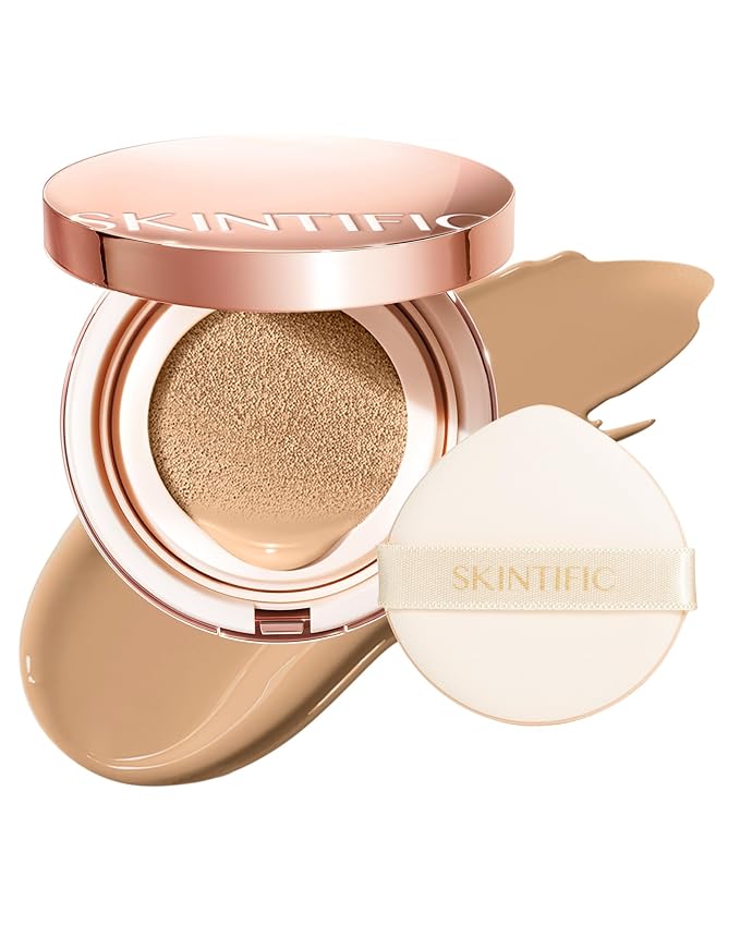 SKINTIFIC Full Coverage Cushion Foundation #05 Sand| Satin Glow Finish, Oil-Control & Waterproof, Buildable Tattoo Cover Cushion for All Skin Types