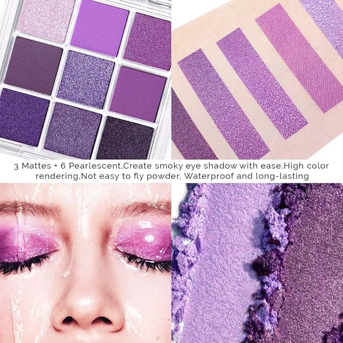 CAKAILA Purple and Pink Glitter Eyeshadow Palette Makeup,Lavender Mauve Light Pink Baked Eye Shadow Palette,Purple Makeup Pallet Long Lasting Waterproof Womens Eyeshadows