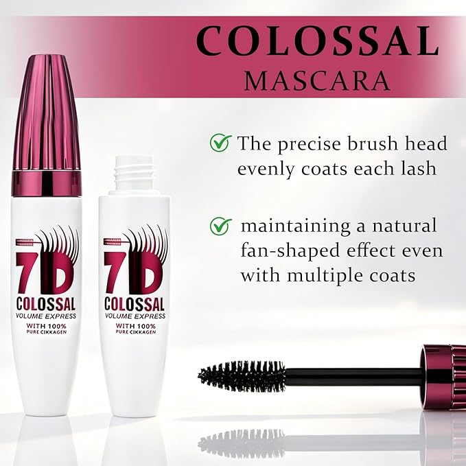 7D Waterproof Mascara 2pack,Volumizing&Lengthening Mascara, Long Lasting Smudge Proof Mascara,Black Buildable Thickening Mascara for Eyelashes,Thickening Eye Makeup for Defined Curl,For Women and Girl